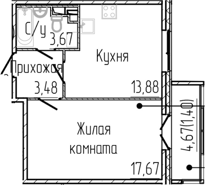 1-комнатная квартира 40.1 м², 2/4 эт., ЖК «SERTOLOVO PARK»